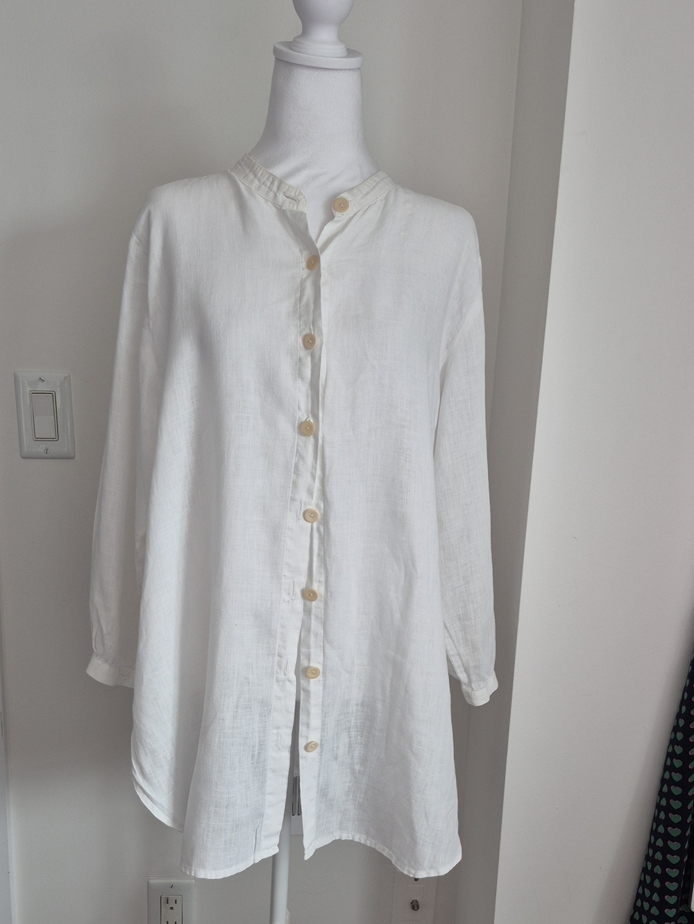 Flax Button Down Linen Blouse In White Size Small